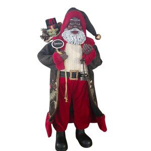 African American Santa Claus 34" Tall Red Faux Fur Trim Cardinal Nature